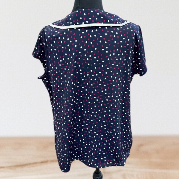 Navy Polka Dot Blouse with Contrast Trim – Retro & Chic ✨ - Picture 2 of 2